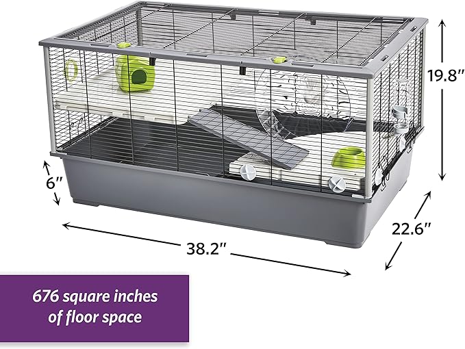 MidWest Homes for Pets Hamster Nation Hamster Home, Jumbo Hamster Cage Measures 38.2L x 22.6W x 15.4H inches and Provides for 676 Sq. inches of Unbroken floorspace, Includes All Accessories