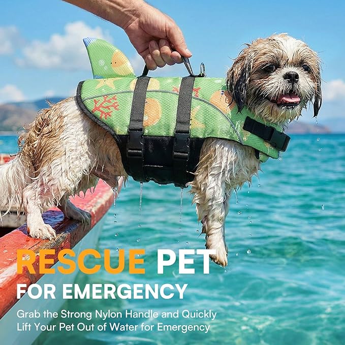 Queenmore Dog Life Vest S, Small Dog Life Vest for Swimming and Boating, Lightweight Dog Shark Life Jacket with Rescue Handle/Leash Hook/Reflective Strips