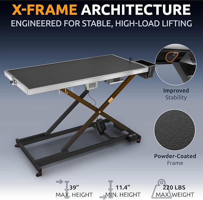 KANIS Professional Electric Dog Grooming Table - Heavy Duty, Height Adjustable Pet Grooming Table w/Leveling Wheels, Grooming Arm, Anti-Slip Tabletop & Tool Organizer/Dog Grooming Station (Black, 60")