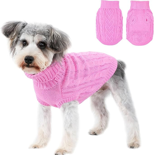 Dog Sweaters for Small Dogs Small Dog Clothes for Winter Solid Knitted Puppy Clothes Warm Turtleneck Doggy Coat Pullover Pet Cat Sweater with Heart-Shape Design(Pink, X-Small)