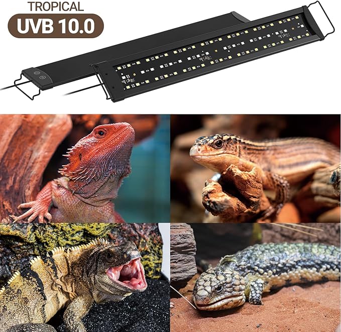 WACOOL TERRA Dimming LED UVB Reptile Light, 24“ LED Reptile Light Bar with Tropical & Desert Modes Switchable and 3 Light Modes, UVB10.0