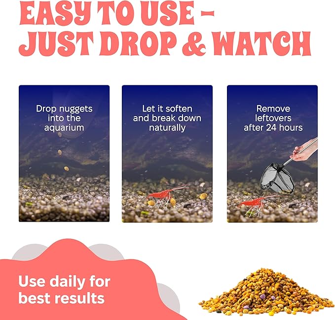 Snout and Shell Bee Pollen Nuggets for Shrimp Tanks – 100% Natural Shrimp Superfood Supplement – Boosts Color, Molting & Breeding – Slow Sinking, Low-Waste Nano Tank Food – 2 oz