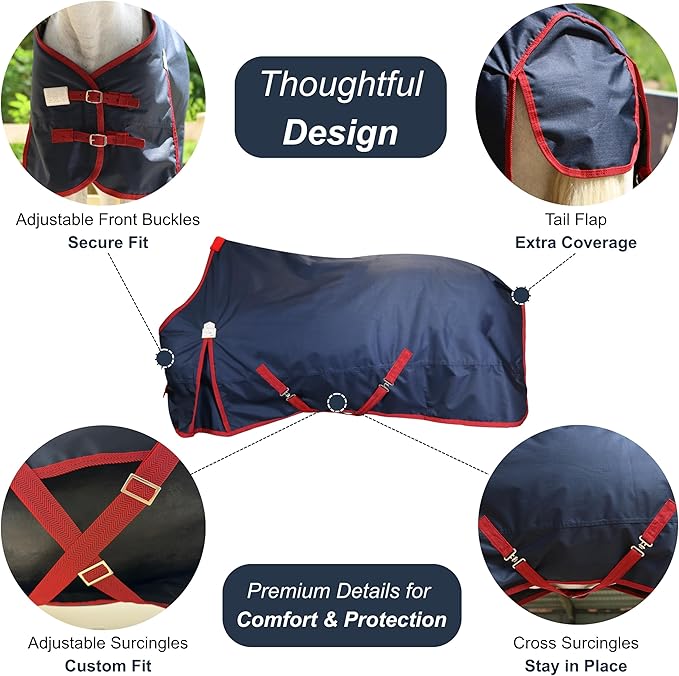BARN & STABLE 600Denier 3000mm/3000mvp Super Waterproof & Breathable Horse Blankets for Winter with 200g Fill