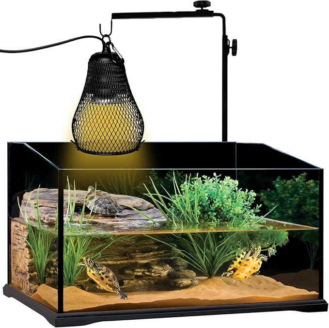 Reptile Heat Lamp,UVA UVB Reptile Light Anti-Scald Heater Guard Turtle Basking Heater Lamp with Guard for Lizard,Snake, Parakeets Parrots Chameleon, Amphibian Bird Supplies(2 Bulbs 25W+50W)
