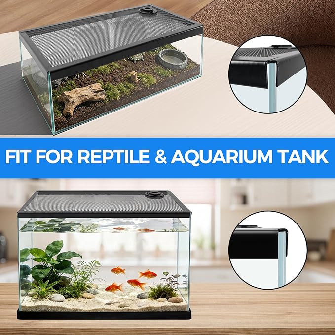 REPTI ZOO Terrarium Screen Cover with Cable Control for Reptile & Aquarium Tank, 24x12 inch Durable Steel Frame & Mesh Top for Reptile & Turtle & Fish Tank