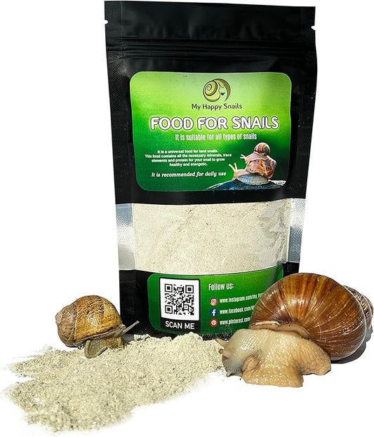 Food for Land Snails - Small Pack 3.5 Oz (100 Grams) - with Organic Calcium, Vitamins, and Minerals. Great for Giant African Land Snails, Helix Pomatia, Aspersa, Muller Other Garden Snails