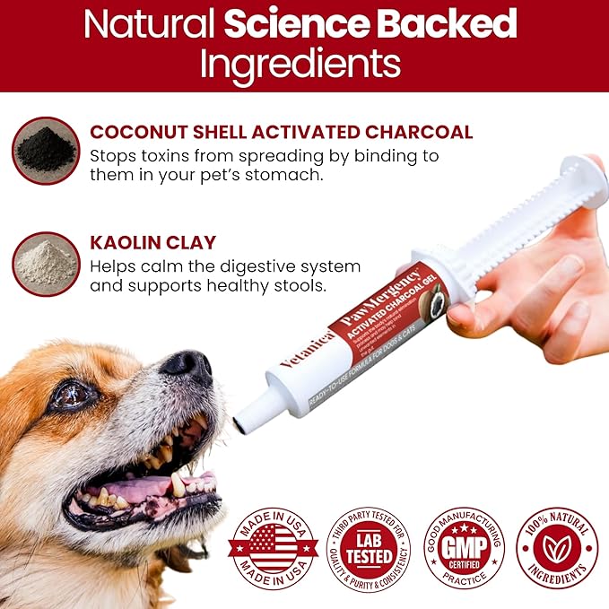 PawMergency – Activated Charcoal First Aid Kit Emergency Rescue for Dogs, Cats, Puppy & Pet Poison Kit, Camping Survival Remedy Essential, Oral Anti Diarrhea Digestive Absorb Toxins 5 Pack