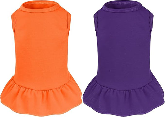 2 Pcs Dog Dresses Cat Skirt Solid Color Dog Clothes Summer Sleeveless Puppy Girl Clothes for Small Pet Dogs Cats (Purple,Orange, Small)