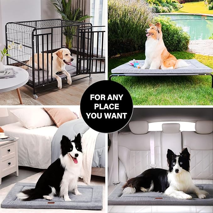 WESTERN HOME Large Dog Bed, Large Dog Crate Beds with Soft Wavy Plush Comfortable Anti-Slip Washable Pet Bed Mat for Dogs & Cats, Grey, 47x29 inches