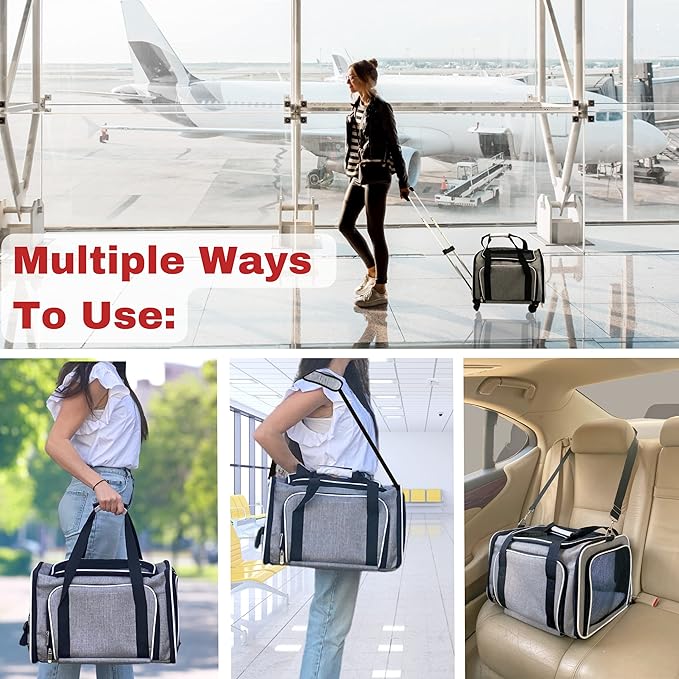 RUFF LIFE 101 Airline Approved Expandable Premium Pet Carrier on Wheels- Two Sided Rolling Carrier- Designed for Dogs & Cats- Extra Spacious Soft Lined Carrier! (Black) (RL-PET-CARRIER-WHEELS)