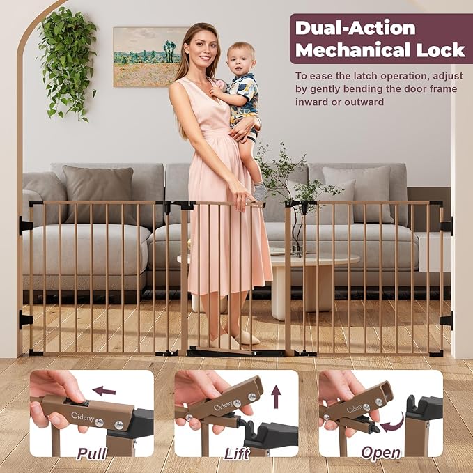 78" Extra Wide Baby Gate, Dog Gates Indoor for Doorways Stairs, Essential Safety Gate for Child, Hardware Mounted Adjustable Pet Gate with Anti-Trip Pedal, 28'' Tall 3 Metal Panels Brown