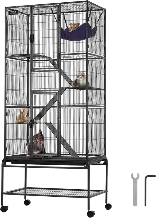 VEVOR 69" Rolling Metal Ferret Cage, Large 4-Tier Cage, Small Animal Cage with Ramps & Tray, Easy to Set up for Pet Mice, Hamster, Guinea Pig, Chinchilla, Squirrel, Hedgehogs, Bunny