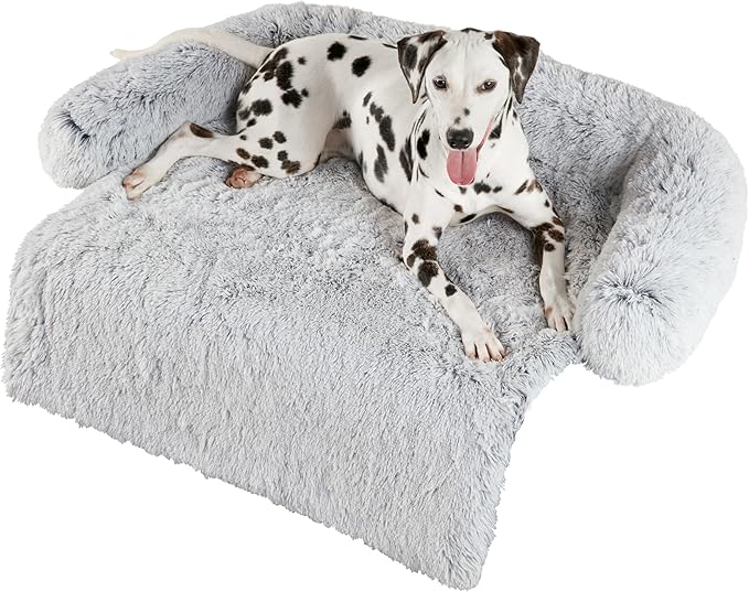 Codi Calming Dog Bed for Couch – Anti-Anxiety Sofa Protector Mat for Large Dogs, 41''x37''x6'', Machine Washable, Fluffy & Cozy with Non-Slip Bottom, Light Grey