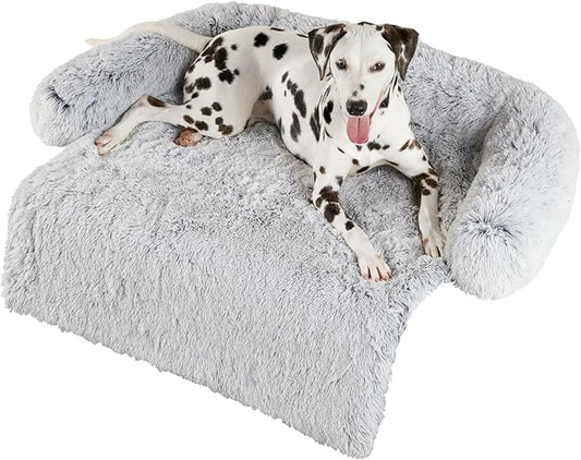 Codi Calming Dog Bed for Couch – Anti-Anxiety Sofa Protector Mat for Large Dogs, 41''x37''x6'', Machine Washable, Fluffy & Cozy with Non-Slip Bottom, Light Grey