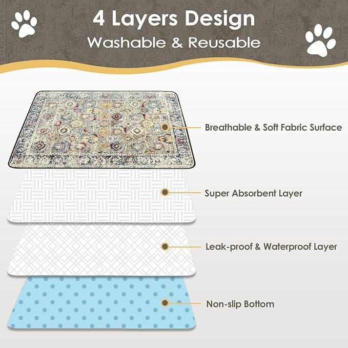 SCLOSE Washable Pee Pad for Dogs Extra Large, 72" x 72" Reusable Puppy Pads Waterproof Dog Rugs, Super Absorbent, Leakproof, Dog Crate Pad, Playpen Mat, Whelping Pads, Vintage