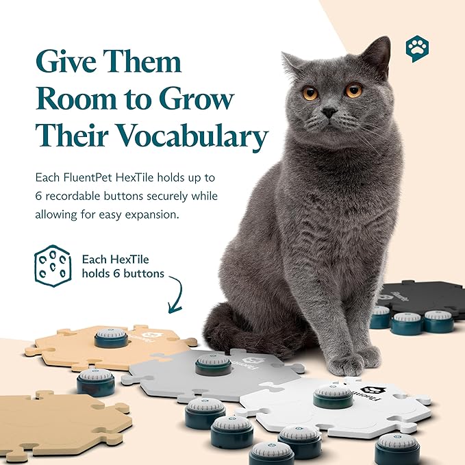 FluentPet Speak Up Key Vocab Kit with Clearer Upward-Facing Sound - 12 Recordable Buttons for Dogs & 6 Neutral HexTiles | Dog & Cat Communication Buttons Set | with Batteries
