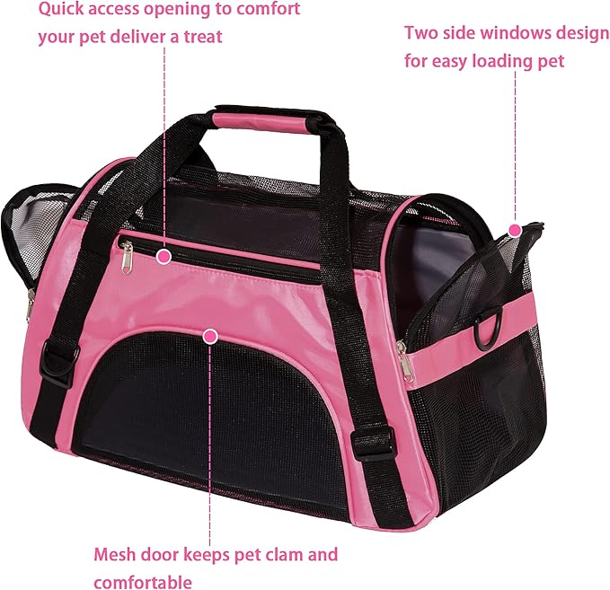 MuchL Pet Carrier Soft-Sided Carriers for Cat Carriers Dog Carrier for Small Medium Cats Dogs Puppies Pet Carrier Airline Approved Cat Dog Pet Travel Carrier (Medium,Pink)