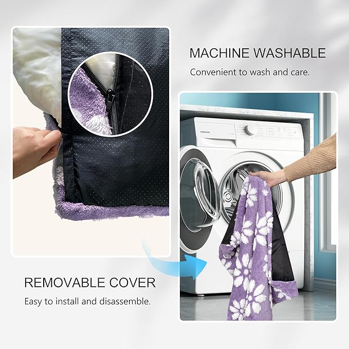 Dog Beds for Large Dogs, Cute Thick Dog Bed for Crate Kennel, Fluffy Pet Bed with Removable Washable Cover and Anti-Slip Bottom, 35"x 22", Purple Flower
