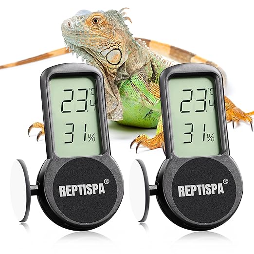 Reptile Thermometer Hygrometer, Pack of 2 Digital Thermometer Humidity Meter for Reptile Terrarium, Temperature Gauge Humidity Gauge with Digital LCD Display for Bearded Dragon Tank