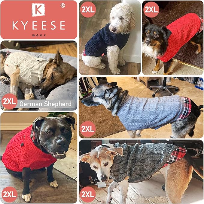 KYEESE Dog Sweater Stretchy Knitwear Dog Sweaters for Large Dogs Comfy Pet Coat for Fall Winter Cold Weather Warm Turtleneck Large Dogs Sweater with Gingham Patchwork