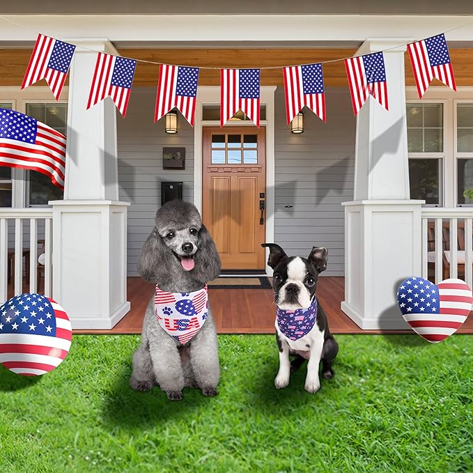 4th of July Dog Bandanas Large 2PCS, American Flag Patriotic Scarf, Independence Holiday Bandana,Premium Durable Triangle Reversible USA Bandana for Medium Large Dogs Cats