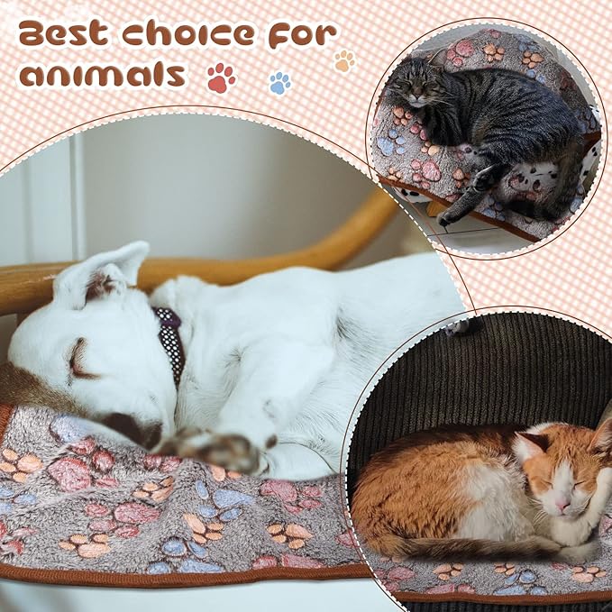 Tatuo 4 Pcs Dog Blanket for Pet Cat Blankets Indoor Puppy Teething Stuff Toys Paw Print Fleece Blanket Warm Sleep Mat for Guinea Pig Cage(Black,Midwest (24 x 47 Inch),Square)