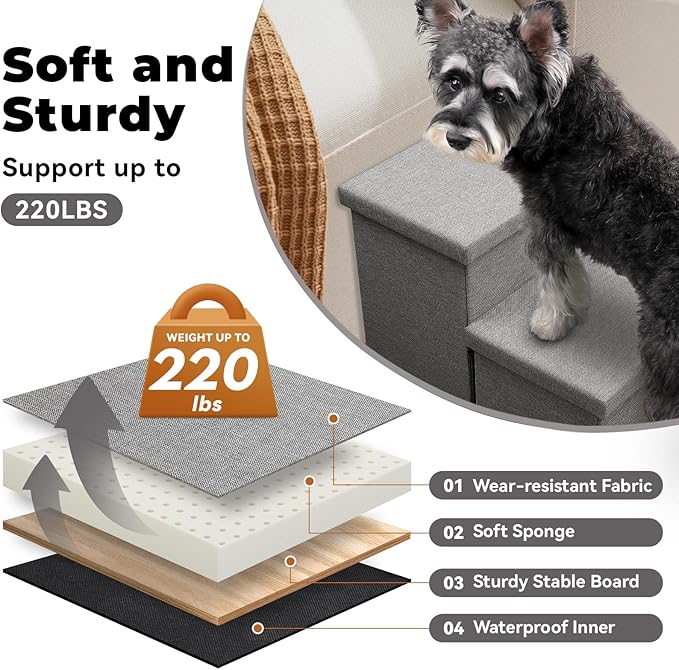 Zerbuger Dog Stairs 23" H, 4-Step Wider Dog Steps for High Beds Window, Folding Storage Pet Stairs Gift for Small/Medium/Large Old Dogs Cats, Ramp for Climbing Car Up to 200 lbs (Gray, with Condo)
