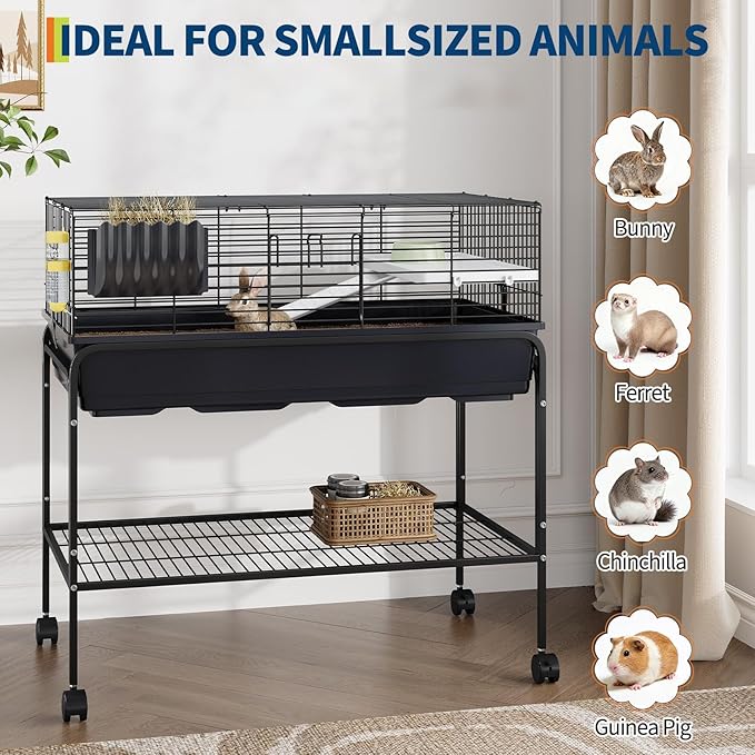 Garvee 35.3" h Hamster Cage Kit with Removable Storage Shelf, Guinea Pig Cage with 3Pcs Accessories, Rat Critter Cage for Chinchilla, Squirrel, Gerbil, Hedgehog, Hamster, Guinea Pig, Black