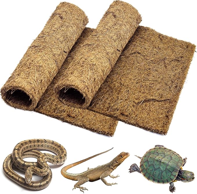 PIVBY 2 PCS Reptile Carpet, Natural Coco Coir Mat (15.74" x 11.81"), Coconut Fiber Substrate Pet Terrarium Liner for Bearded Dragon Tortoise Habitat Lizards Turtles Snakes Iguana Hermit Crab