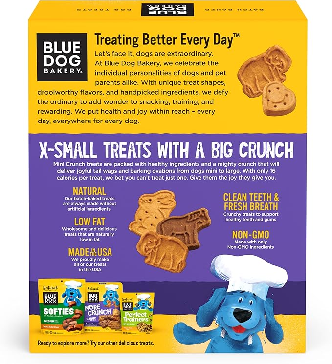 Blue Dog Bakery Natural Dog Treats, More Crunch Large, Assorted Flavors, 18oz Box, 6 Boxes