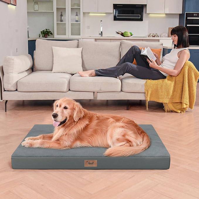 Flat Extra Large Dog Bed, Jumbo Waterproof Dog Bed for Large Dogs, Orthopedic Egg Crate Foam Pet Mat with Removable Washable Cover, Gray