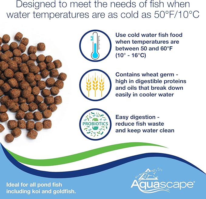 Aquascape 81047 Premium Cold Water Fish Food Pellets for Large Pond Fish, Large Pellet, 11 Pounds