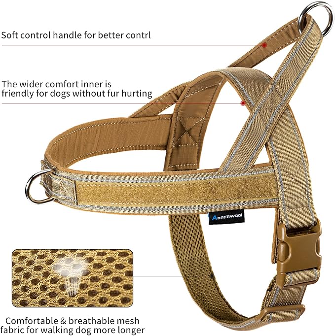 Annchwool No Pull Dog Harness with Soft Padded Handle,Reflective Strip Escape Proof and Quick Fit to Adjust Dog Harness,Easy for Training Walking for Small & Medium and Large Dogs(Brown,L)
