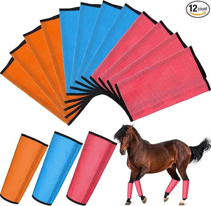 Set of 12 Mesh Fly Boots for Horse Breathable Mesh Horse Boots Protective Horse Leg Loose Wraps Horse Leggings for Preventing Flies and Mosquitoes Bites