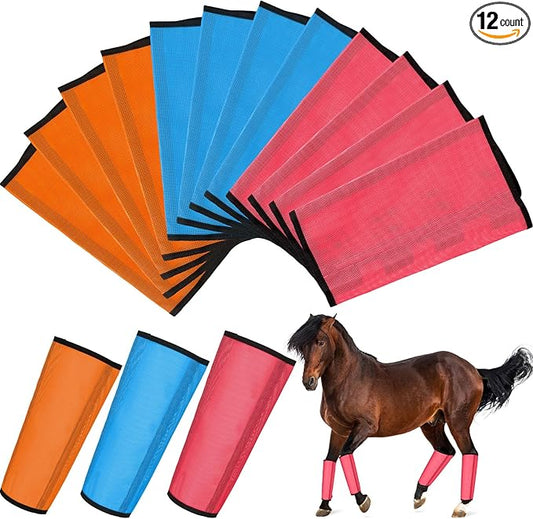 Set of 12 Mesh Fly Boots for Horse Breathable Mesh Horse Boots Protective Horse Leg Loose Wraps Horse Leggings for Preventing Flies and Mosquitoes Bites