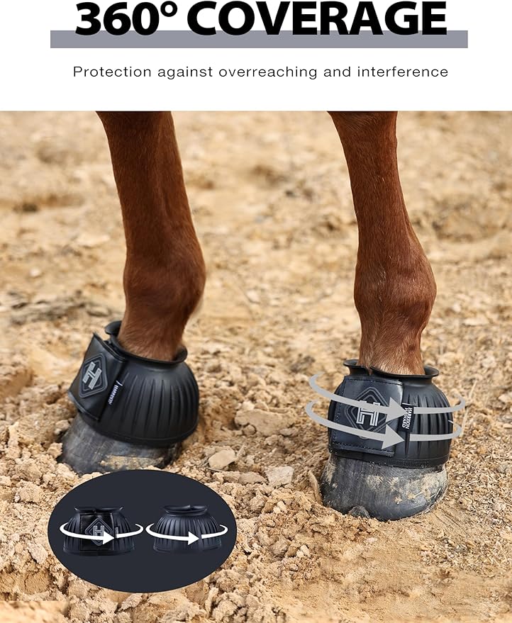 Harrison Howard Rubber Pull-on Bell Boots with Fleece Lining and Touch-Close Tapes Hoof Overreach Protection for Horses
