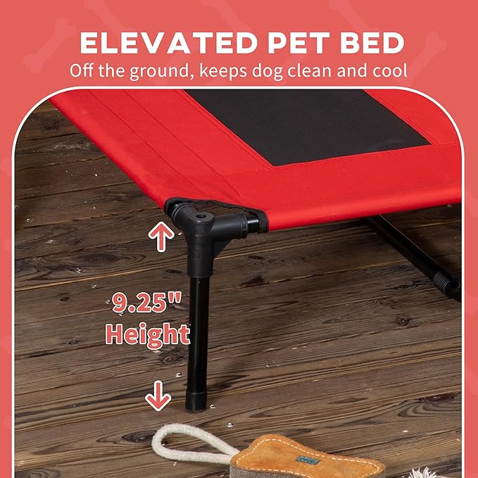 PawHut Elevated Dog Bed with Removable Canopy, Outdoor Dog Cot with UV Protection Canopy Shade, 48 inch Large Pet Bed for Camping, Red