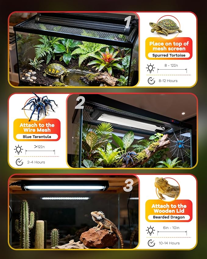 UVB Light for Reptile 24W, T5 UVB Reptile Light Fixture HO Combo Kit with Test Sensor Cards, 22" High Output Reptiles Light Bar UVA UVB Desert Lamp for Turtle Lizard Bearded Dragon Tank