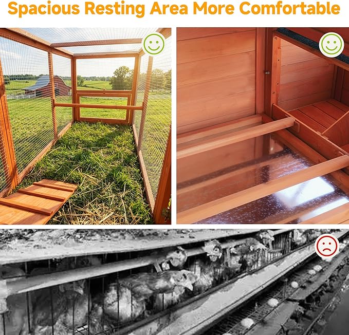 XLarge Chicken Coop with Nexting Box and Run Premium Poultry Cage with Waterproof Roof and Tray Spacious Wooden Chicken House Size for Backyard Small Animals 3-4 Chickens and Duck Orange 83"