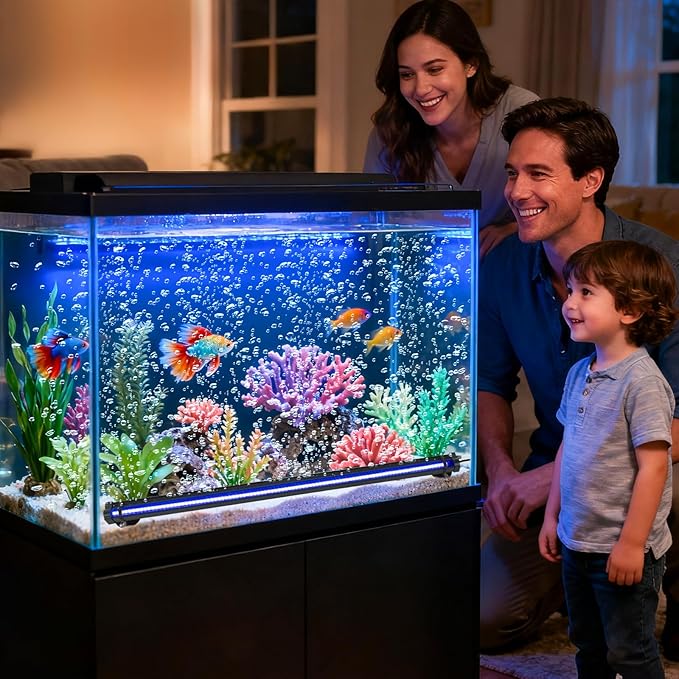 Submersible Bubble Aquarium Light：RGB Aquarium Light with Remote Control Oxygenator for Saltwater Coral Growth - 9 Inch Waterproof Fish Tank Light Designed for Aquarium Breeders