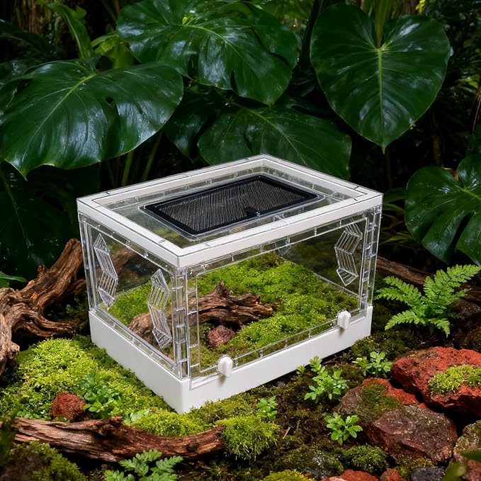 Folding Reptile Terrarium 17" × 12" × 10" – Portable Clear Habitat Tank with Front Opening Door & Ventilation, Easy Assembly for Geckos, Lizards, Snakes, Turtles, Spiders & Amphibians
