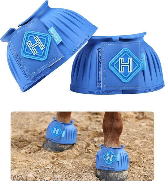 Harrison Howard Rubber Pull-on Bell Boots with Fleece Lining and Touch-Close Tapes Hoof Overreach Protection for Horses