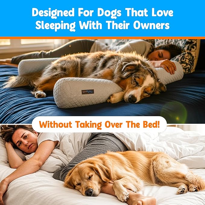 DenMate - On-Bed Dog Bed for Medium/Large Dogs (26x40), Stabilizing 100% Cotton Bolsters for Night Movement, Improves Comfort & Sleep for Dogs & Owners, Machine Washable Pet Mattress (White)