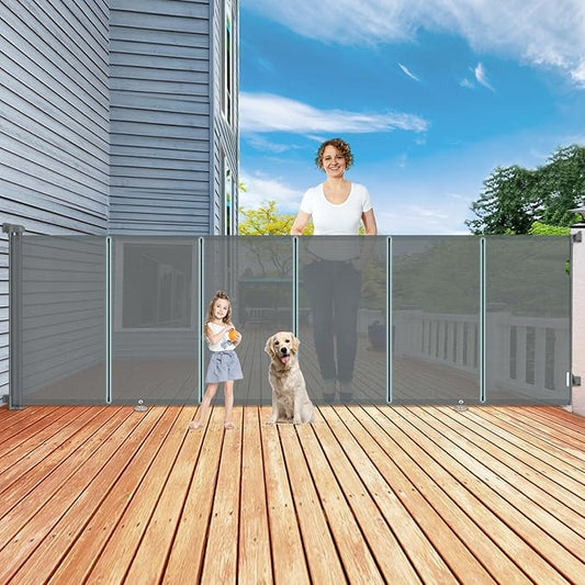 120 Inch Retractable Baby Gates Extra Wide, 42 Inch Extra Tall Retractable Gate for Indoor/Outdoor, 10 Foot Reinforced Retractable Dog Gate with Reinforcement Rod for Doorways, Stairs, Garage