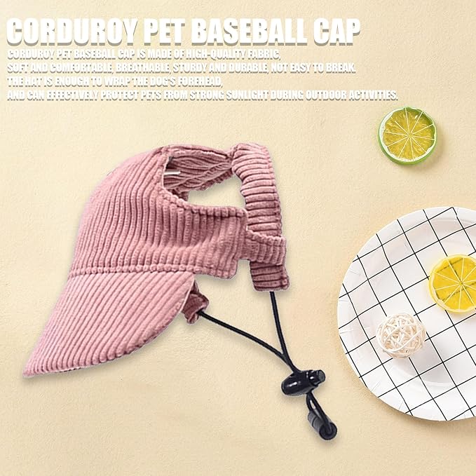 Dog Baseball Cap, Dog Cat Summer Beach Visor Hat with Ear Holes, Adjustable Puppy Sunbonnet Headdress (Pink, Small)
