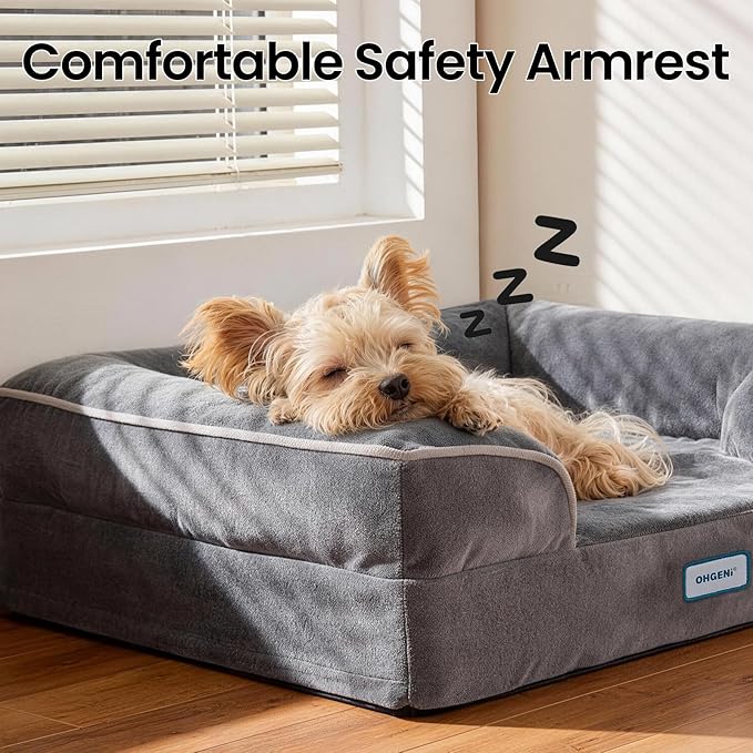 OhGeni Orthopedic Dog Bed Couch Cat Sofa for Small Sized Pets with Memory Foam, Machine-Washable Waterproof Removable Cover, Soft Comfortable Fabric, 22-inch (Gray)