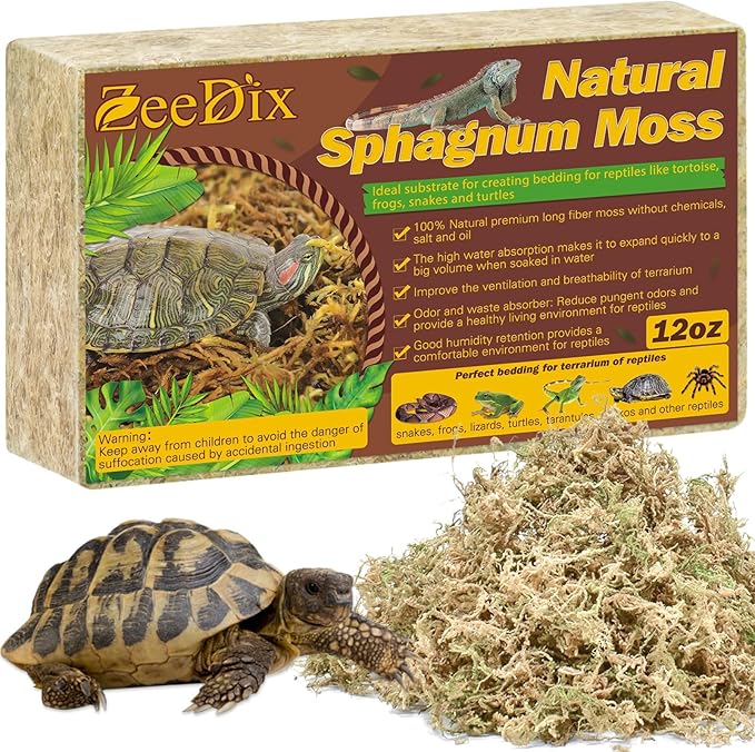 ZeeDix 12 oz Premium Sphagnum Moss for Reptiles, 20 qt Dried Long Fibered Leopard Gecko Moss for Terrarium, Natural Sphagnum Peat Moss Bedding for Frogs Anoles Snake Ball Python Turtle