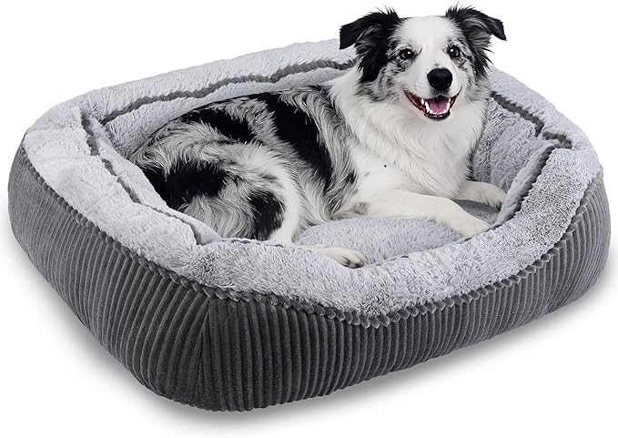 SIWA MARY Washable Dog Beds for Medium Dogs, Rectangle Medium Large Sized Dog Bed, Soft Breathable Big Dog Pet Bed, Durable Calming Orthopedic Pet Bed with Anti-Slip Bottom, L(30"x24"x9")