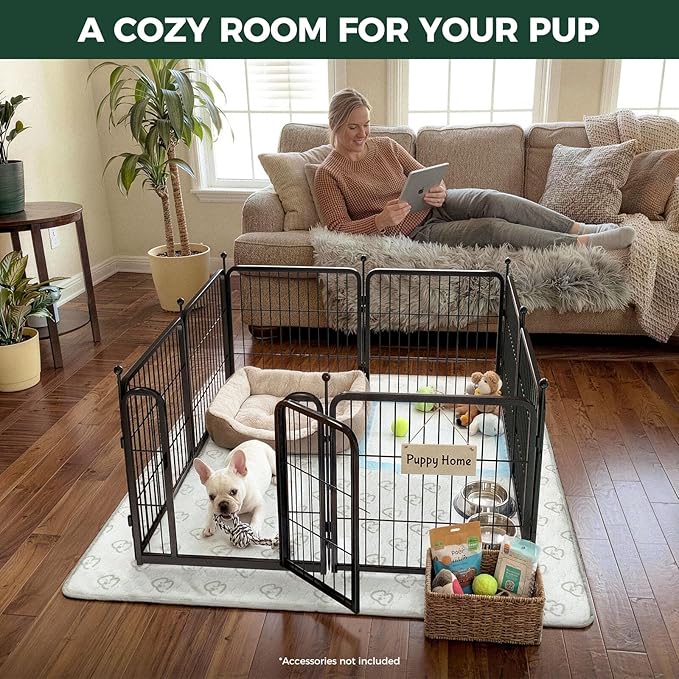 FXW Rollick Unleashed Dog Playpen for Indoor, Yard, RV Camping, 24 inch 8 Panels Dog Pen with Washable Pee Pad for Small and Puppy Dogs, Black│Patented