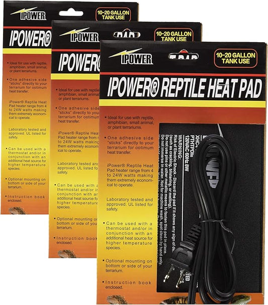 iPower 6 by 8-Inch 8W Reptile Heat Mat, LCD Digital Aquarium Thermometer, Under Tank Warmer Terrarium Heat Pad for Turtles Lizards Frogs and Other Small Animals, Multi Sizes (Pack of 3)